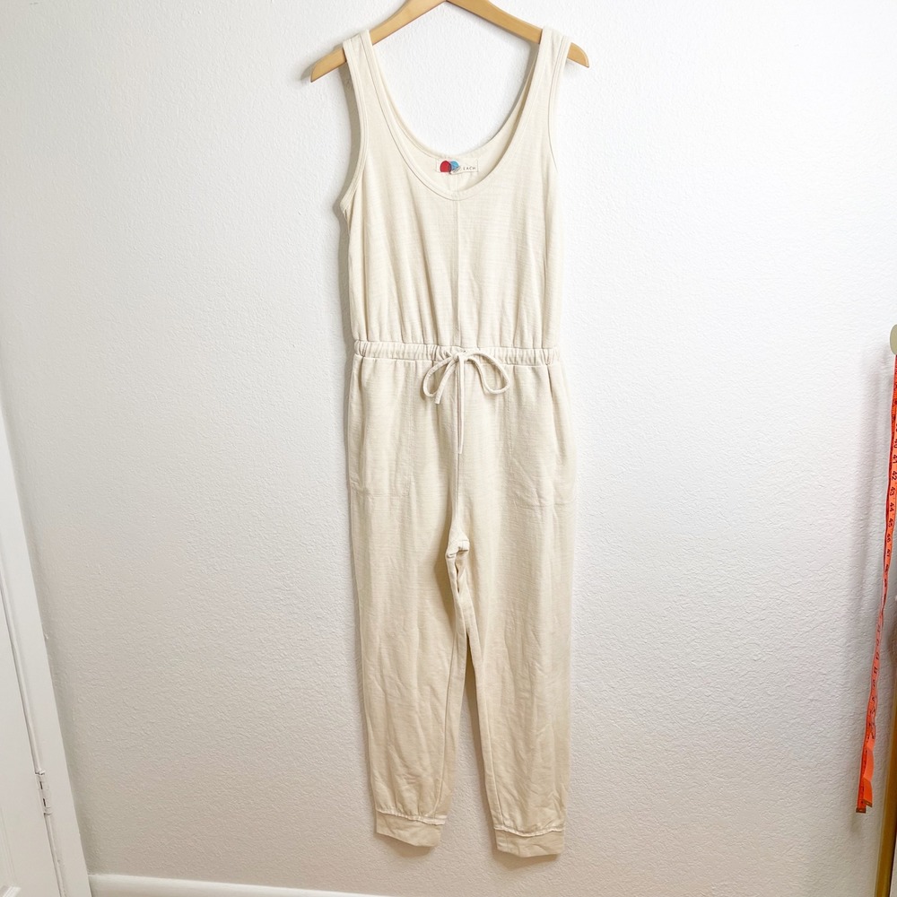 Free People FP Beach Cream Ribbed Sleeveless Jogger Jumpsuit Small Petite SP